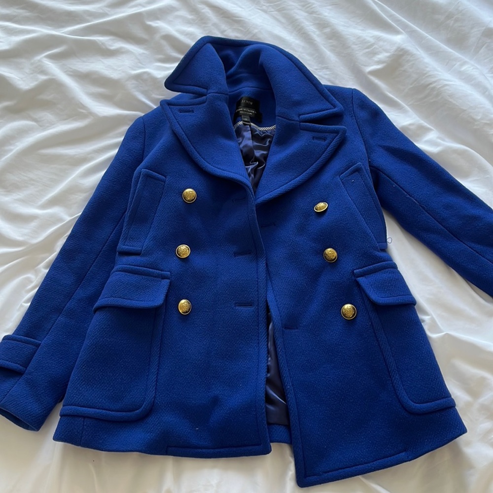 J Crew Majesty Stadium Cloth Peacoat 00 $298 Coat deep pacific blue